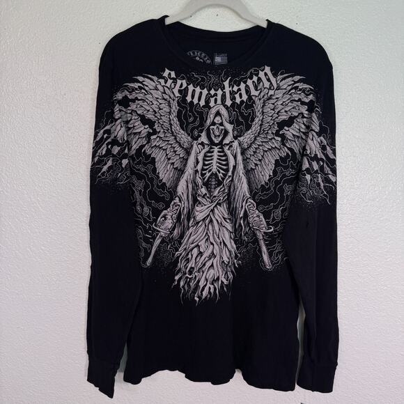 Affliction Haunted Mound Shirt Mens XL Sematary Massacre Thermal Skull Wings - Picture 1 of 10